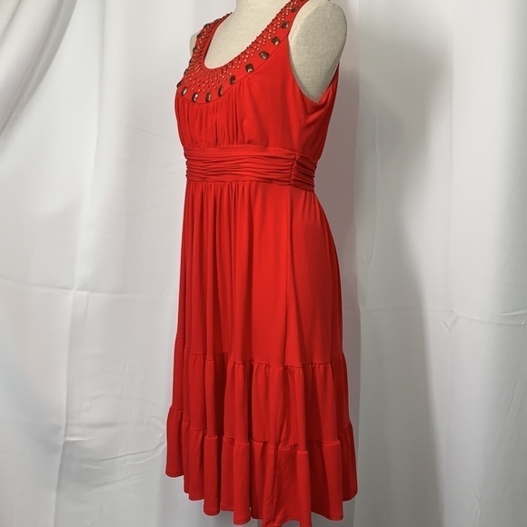 Jones Wear Beaded Ruffle Midi Dress - Red, Size 8 - Picture 7 of 10
